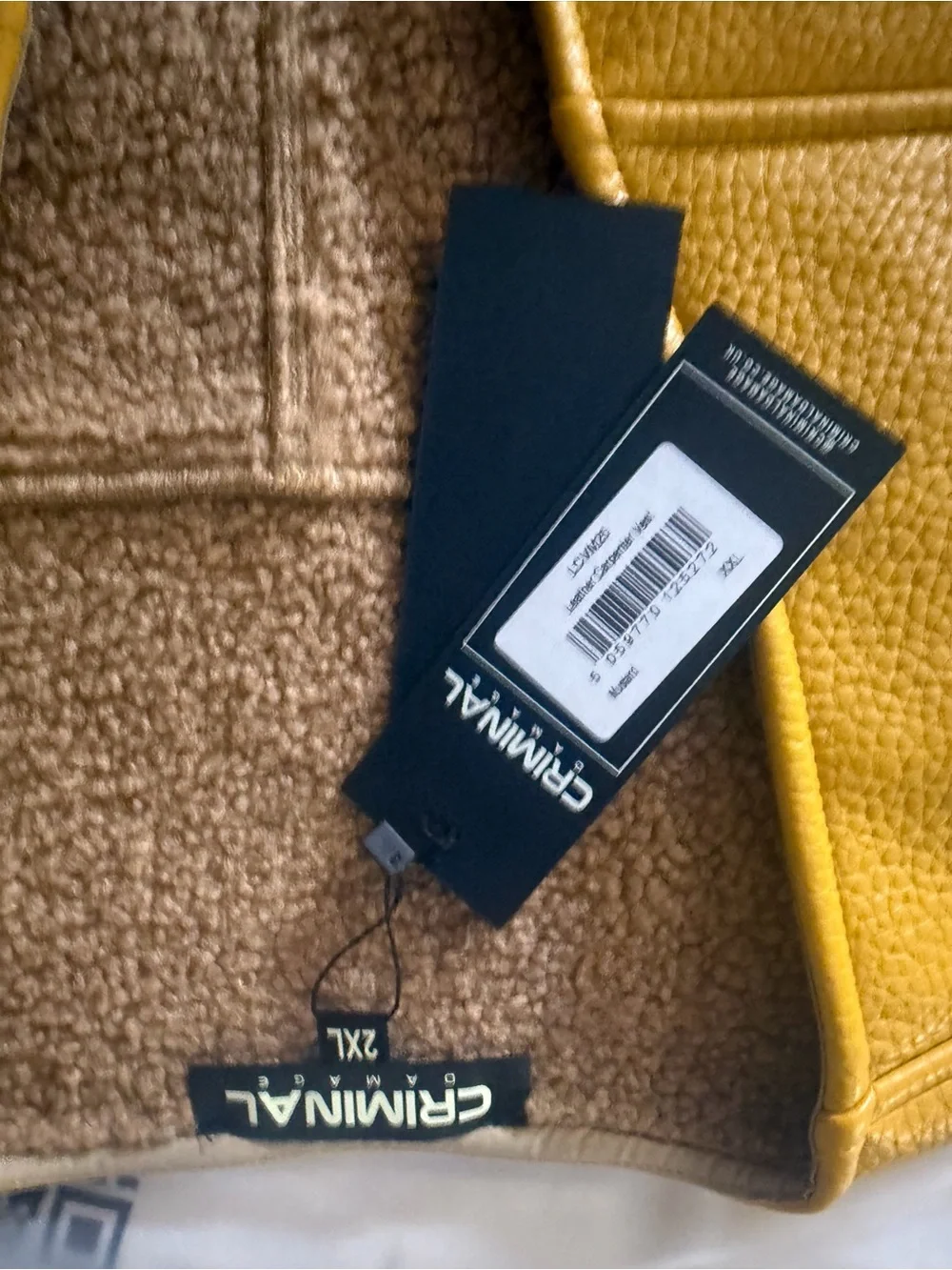 Criminal Damage Leather Vest in Gold - Men's Zip Front